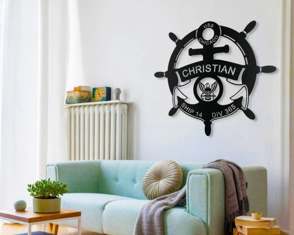 US Navy Anchor Metal Art Personalized Metal Name Sign Gift for Veteran Home Decor