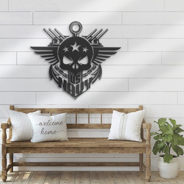 US Navy Skull Metal Art Achor Navy Metal Sign Gift for Veteran Home Decor