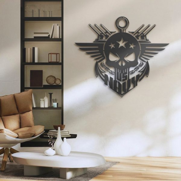 US Navy Skull Metal Art Achor Navy Metal Sign Gift for Veteran Home Decor