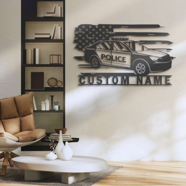 US Police Car Driver Metal Wall Art Custom Laser Cut Metal Signs American Policer Name Sign Home Decor Police Department