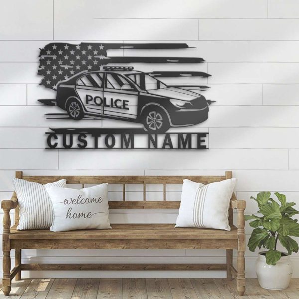 US Police Car Driver Metal Wall Art Custom Laser Cut Metal Signs American Policer Name Sign Home Decor Police Department