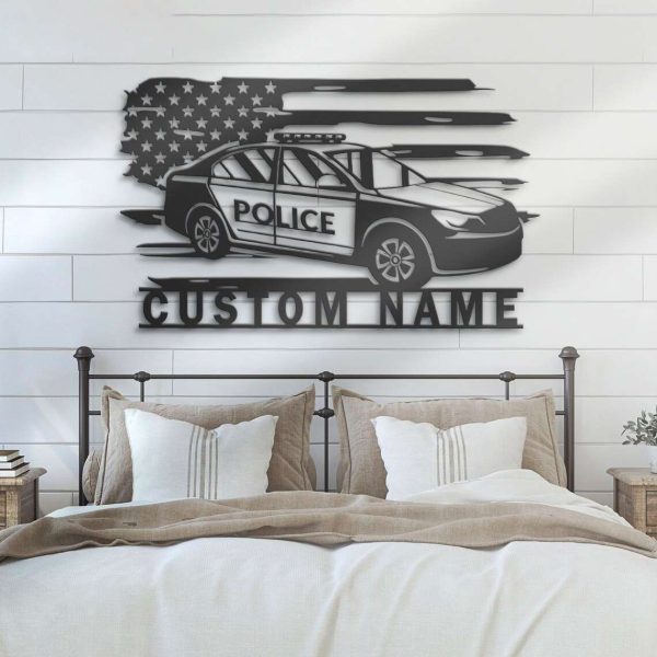 US Police Car Driver Metal Wall Art Custom Laser Cut Metal Signs American Policer Name Sign Home Decor Police Department