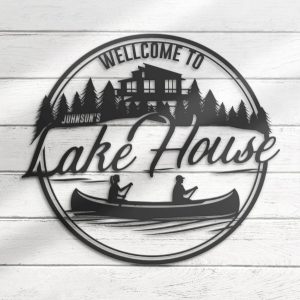 Welcome To Lake House Metal Wall Art Personalized Metal Name Sign Cabin River House Decor 1