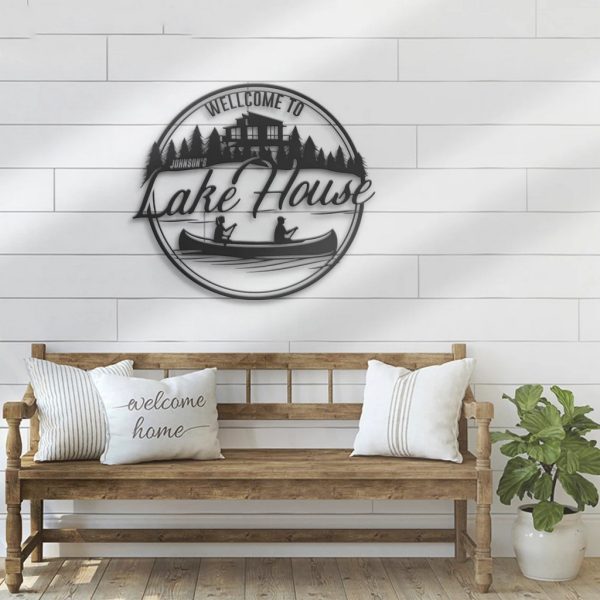 Welcome To Lake House Metal Wall Art Personalized Metal Name Sign Cabin River House Decor