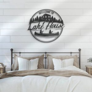 Welcome To Lake House Metal Wall Art Personalized Metal Name Sign Cabin River House Decor 3