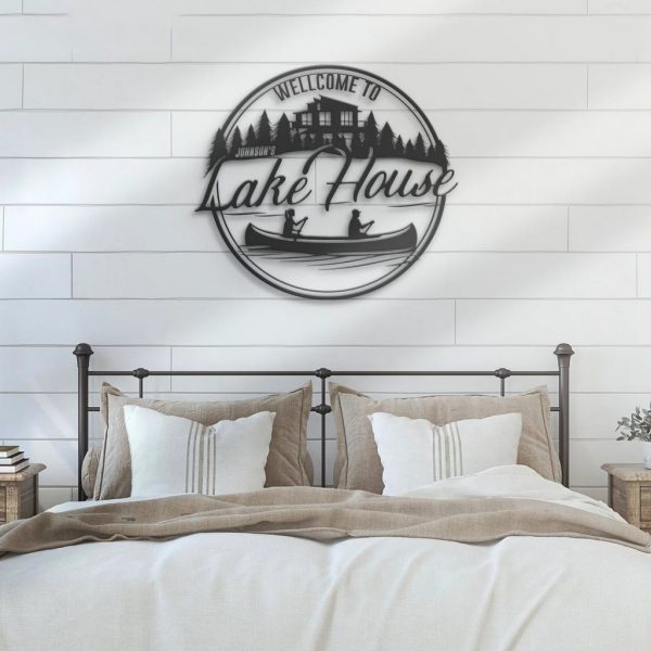 Welcome To Lake House Metal Wall Art Personalized Metal Name Sign Cabin River House Decor