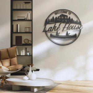 Welcome To Lake House Metal Wall Art Personalized Metal Name Sign Cabin River House Decor 4