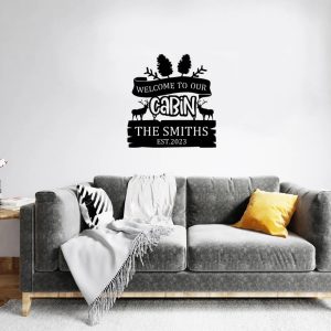 Welcome To Our Cabin Sign Personalized Metal Name Signs Deer Hunting Cabin Decor Outdoor Home Decoration 2
