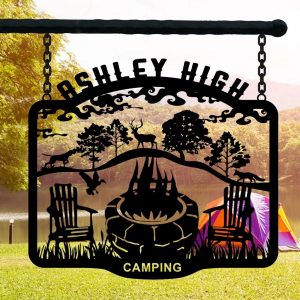 Wild Animals Camping Sign Fire Pit Sign Personalized Metal Name Signs Campsite Decorating Ideas 2