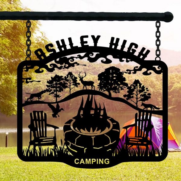 Wild Animals Camping Sign Fire Pit Sign Personalized Metal Name Signs Campsite Decorating Ideas