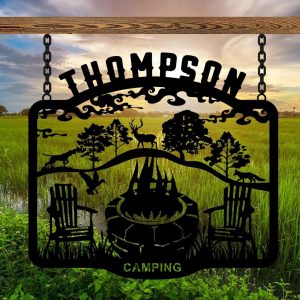 Wild Animals Camping Sign Fire Pit Sign Personalized Metal Name Signs Campsite Decorating Ideas 4