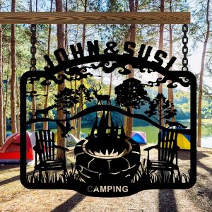 Wild Animals Camping Sign Fire Pit Sign Personalized Metal Name Signs Campsite Decorating Ideas 5