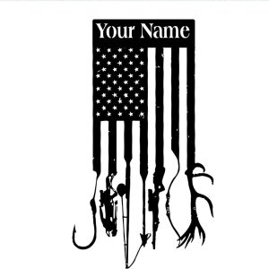 American Flag Style Fishing Hunting Metal Sign Personalized Metal Name Signs Gift for Hunter