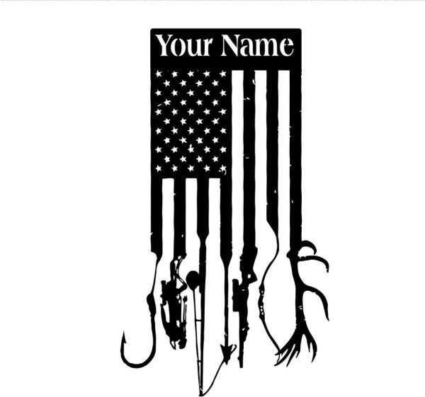 American Flag Style Fishing Hunting Metal Sign Personalized Metal Name Signs Gift for Hunter