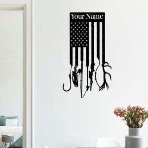 American Flag Style Fishing Hunting Metal Sign Personalized Metal Name Signs Gift Hunter 2