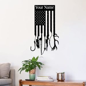 American Flag Style Fishing Hunting Metal Sign Personalized Metal Name Signs Gift Hunter 3
