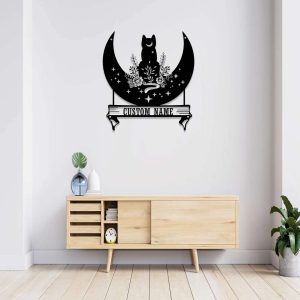 Black Cat on the Moon Metal Wall Art Reading Room Decor Personalized Metal Signs Flower Cat Sign Cat Lover Gift 5