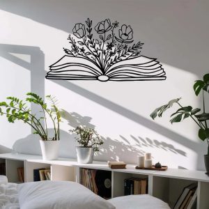 Book with Flowers Metal Wall Art Book Lover Gift Library Wall Decor