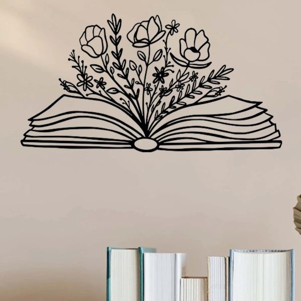 Book with Flowers Metal Wall Art Book Lover Gift Library Wall Decor