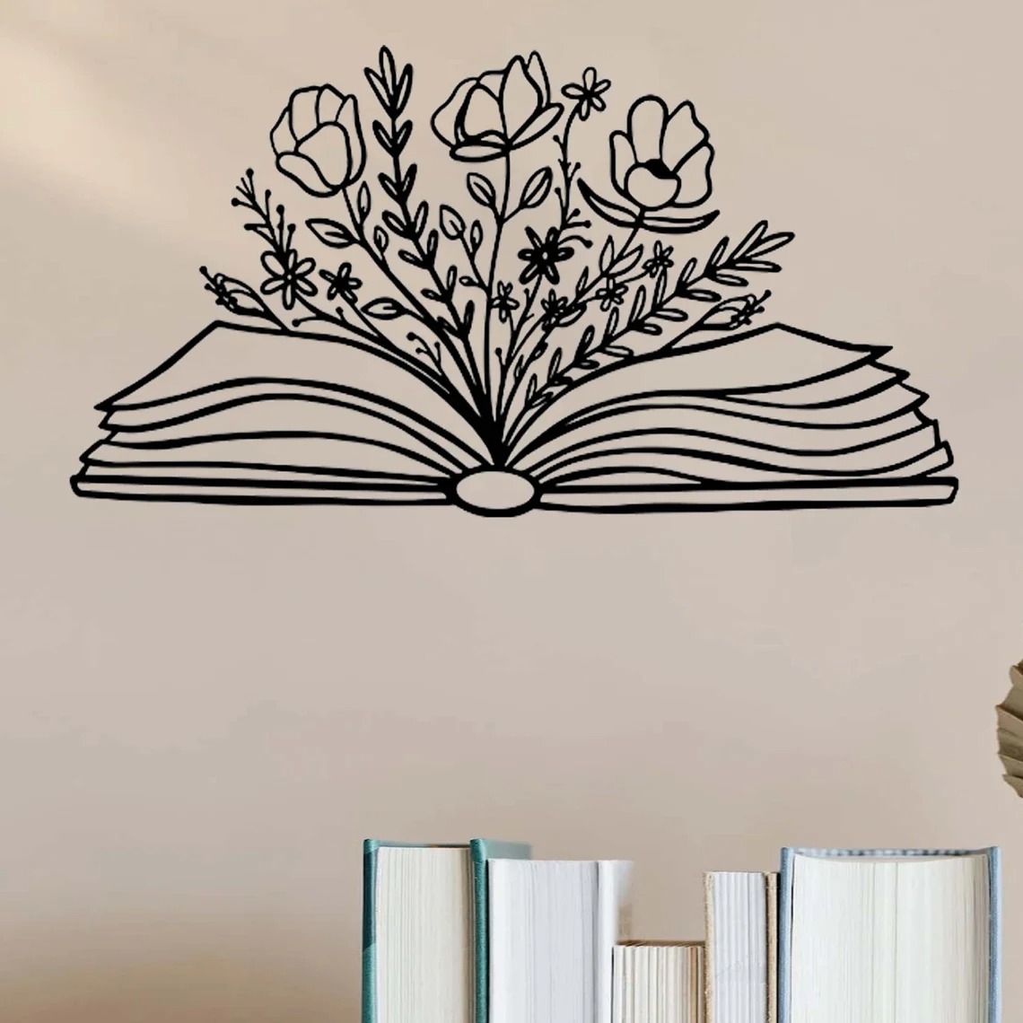 Book with Flowers Metal Wall Art Book Lover Gift Library Wall