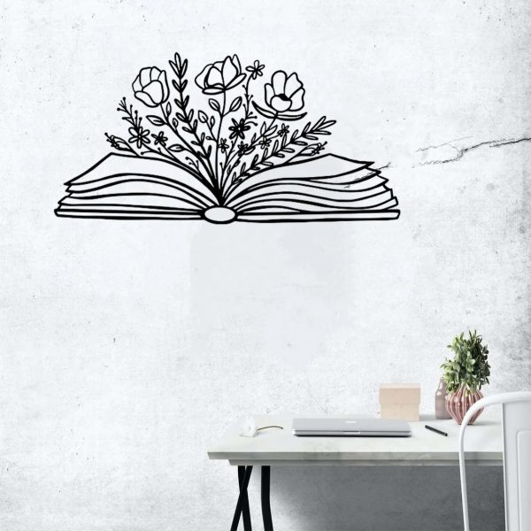 Book with Flowers Metal Wall Art Book Lover Gift Library Wall Decor