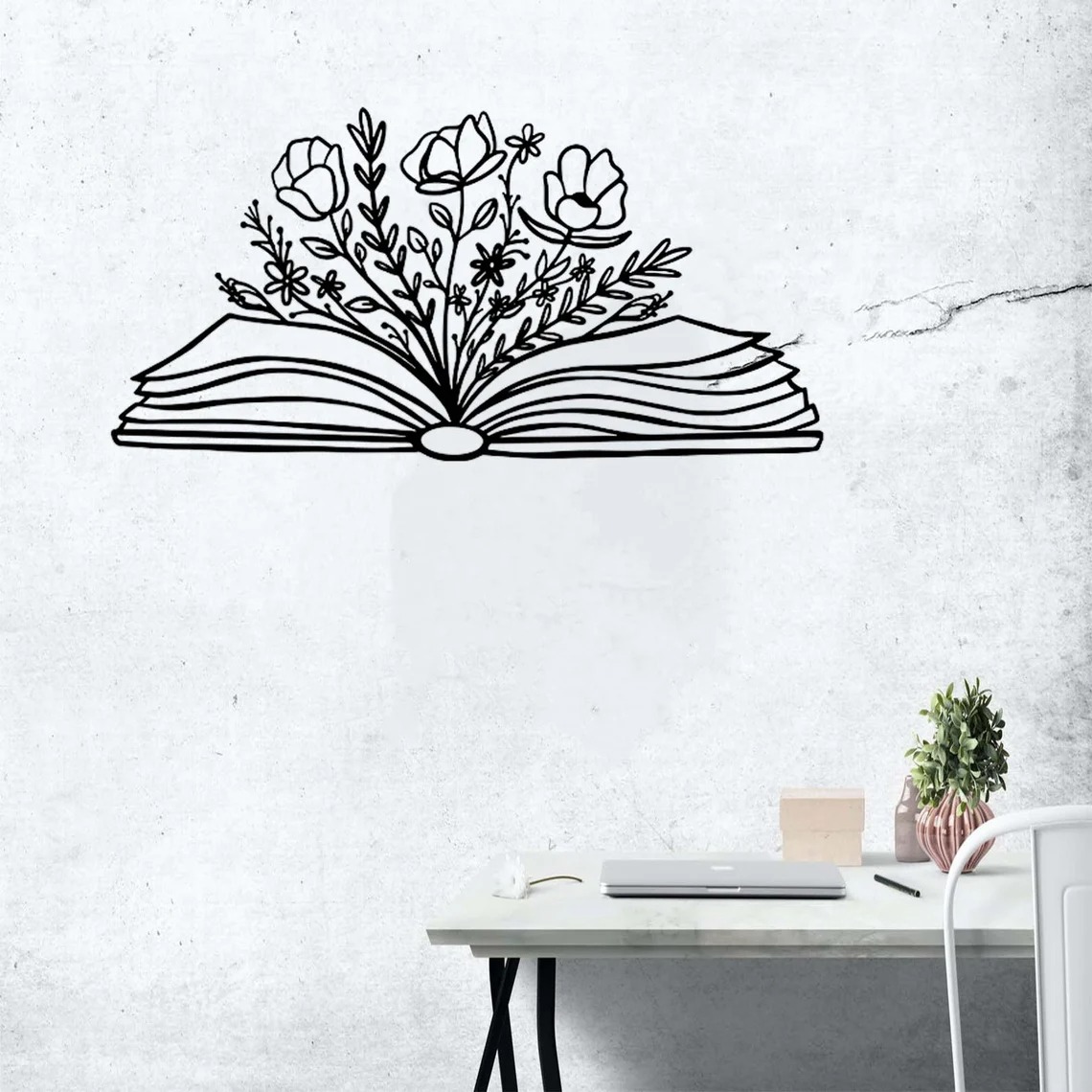 Book with Flowers Metal Wall Art Book Lover Gift Library Wall Decor -  Custom Laser Cut Metal Art & Signs, Gift & Home Decor