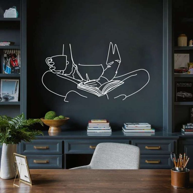 Bookish Metal Line Art Reading Girls Modern Artwork Book Wall Decor