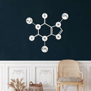 Caffeine Molecule Metal Wall Art Laser Cut Metal Sign Biology Chemistry Art Decor for Room