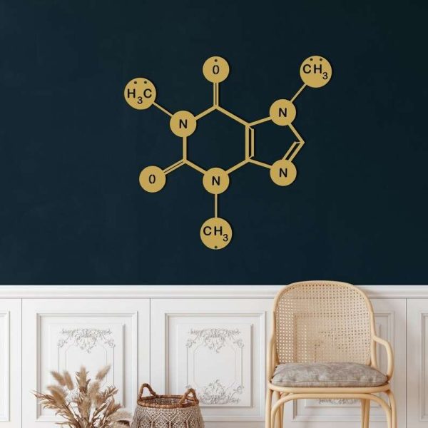 Caffeine Molecule Metal Wall Art Laser Cut Metal Sign Biology Chemistry Art Decor for Room