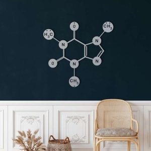 Caffeine Molecule Metal Wall Art Laser Cut Metal Sign Biology Chemistry Art Decor for Room 4