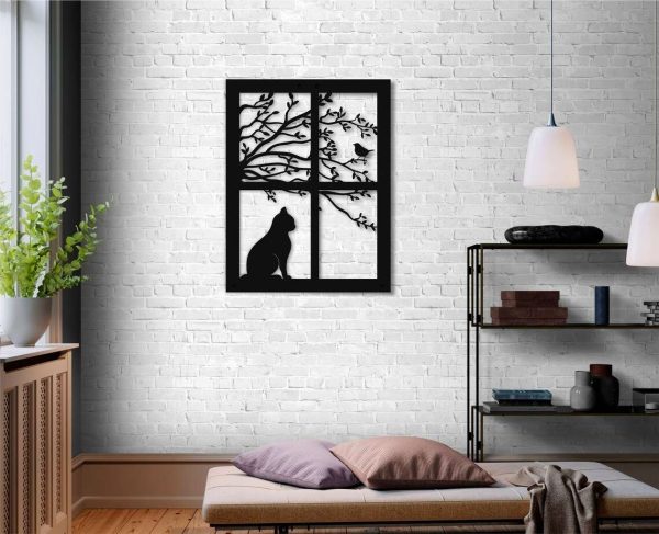 Cat Sit On Widow Metal Wall Decor, Metal Wall Art For Living Room Home Decor Housewarming Gift, Gift for Mom Gift for Cat Lover