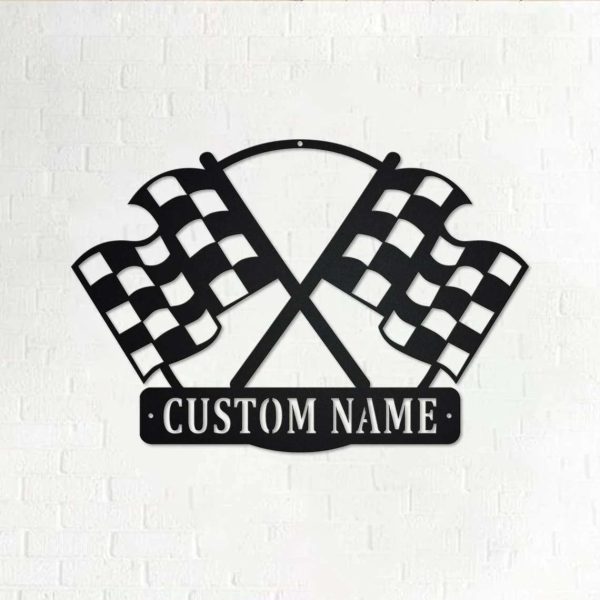 Checkered Racing Flag Personalized Racer Name Sign Gift for Racing Lover