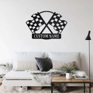 Checkered Racing Flag Personalized Racer Name Sign Gift for Racing Lover