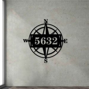 Compass Metal Address Sign Personalized Nautical Plaque Street Sign House Warming Gift