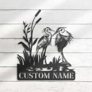 Couple Heron Bird Metal Names Sign Gift for Couple Lake House Decor Gift for Heron Lover