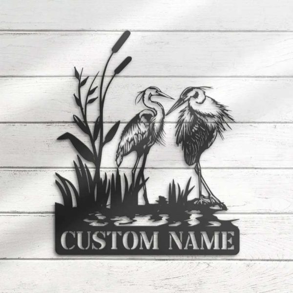 Couple Heron Bird Metal Names Sign Gift for Couple Lake House Decor Gift for Heron Lover