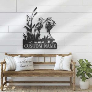 Couple Heron Bird Metal Names Sign Gift for Couple Lake House Decor Gift for Heron Lover 3