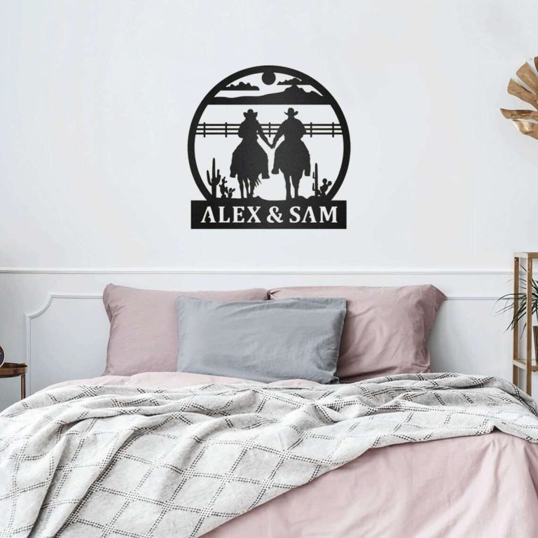 Cowboy Cowgirl Horse Ranch Couple Riding Horse Metal Ranch Signs Farm ...
