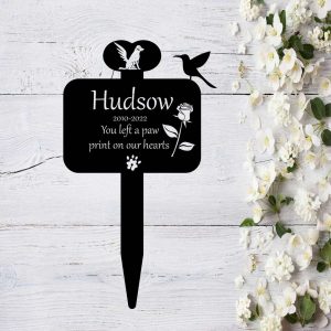 Custom Dog Memorial Stake with Hummingbird and Flower Memorial Garden Plaques 3