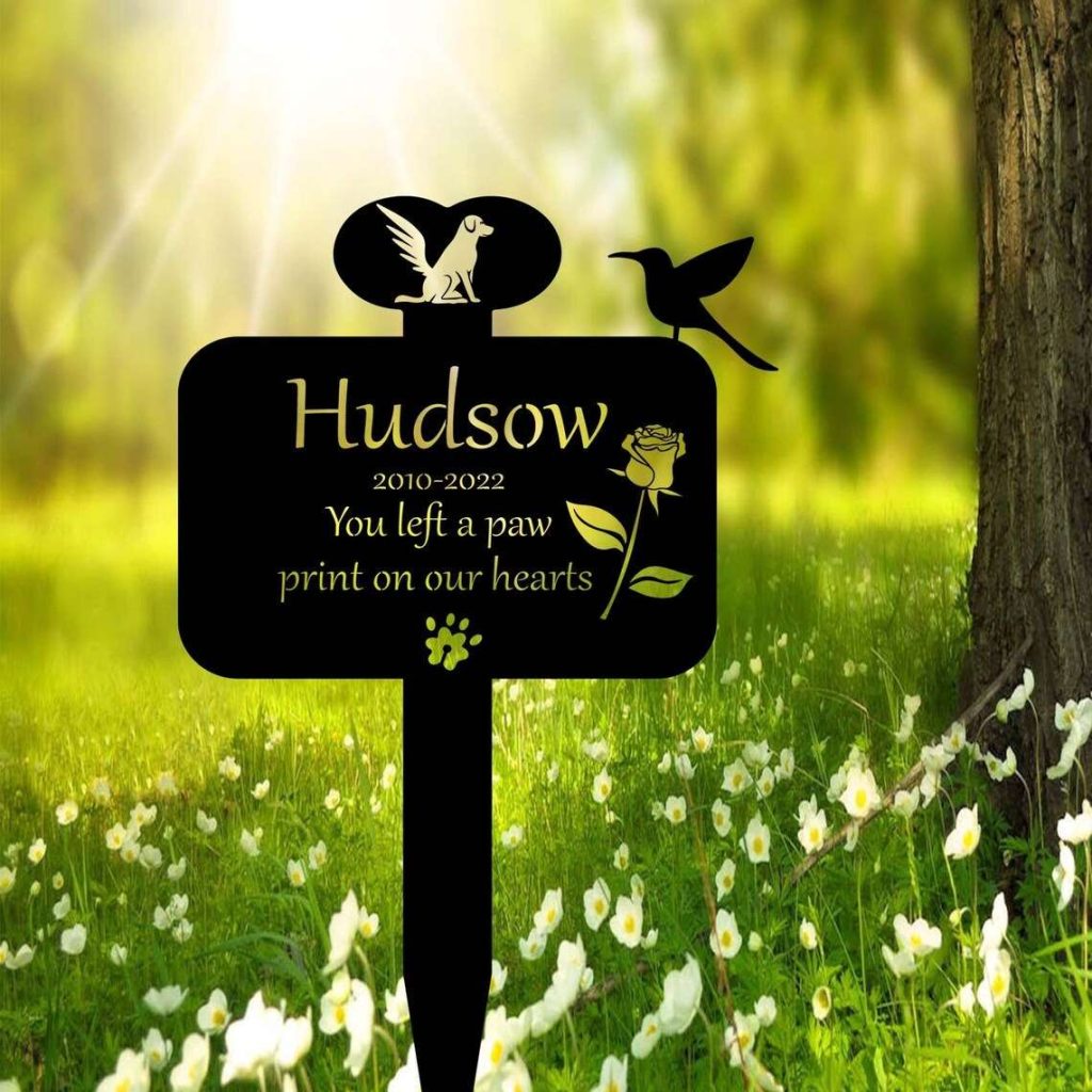 Custom Dog Memorial Stake with Hummingbird and Flower Memorial Garden ...