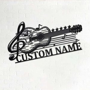 Custom Guitar Musical Metal Wall Art Gift for Guitar Player Recording Studio Decor 1
