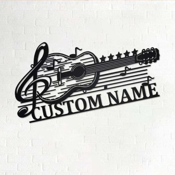 Custom Guitar Musical Metal Wall Art Gift for Guitar Player Recording Studio Decor