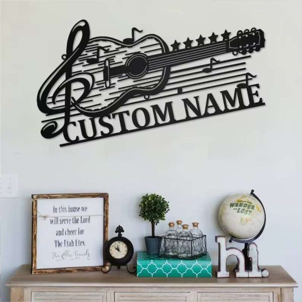 Custom Guitar Musical Metal Wall Art Gift for Guitar Player Recording Studio Decor