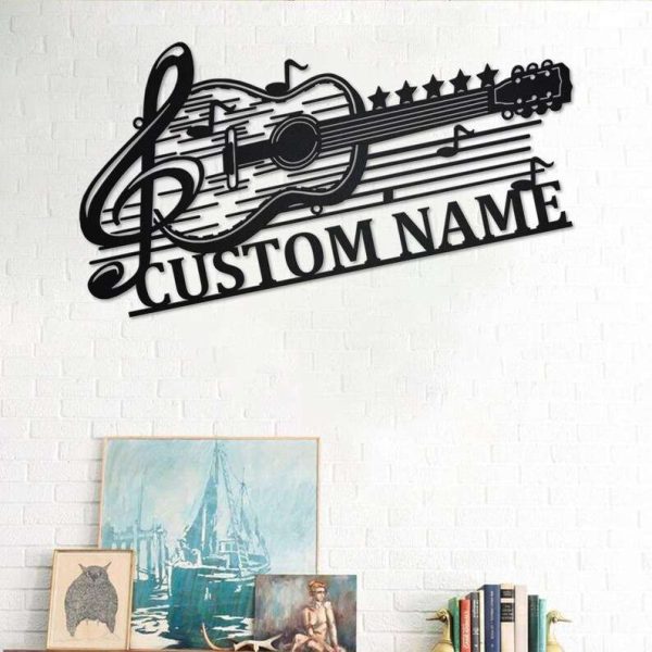 Custom Guitar Musical Metal Wall Art Gift for Guitar Player Recording Studio Decor