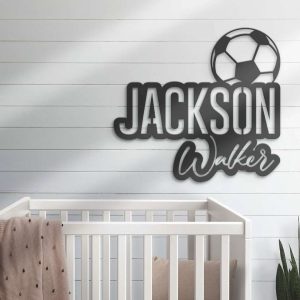 Custom Soccer Laser Cut Metal Signs Personalized Football Wall Art Decor Boy Girl Birthday Gift 3