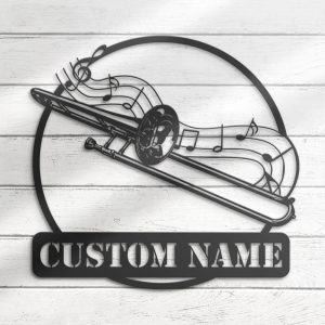 Custom Trombone Musical Instrument Metal Wall Art Personalized Metal Name Sign Music Classroom Decor 1