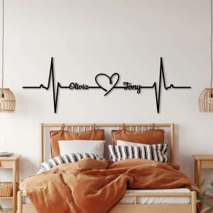 Customized Names Heartbeat Sign Valentine’s Day Gift for Couple Heartbeat Metal Wall Art Gift for Her