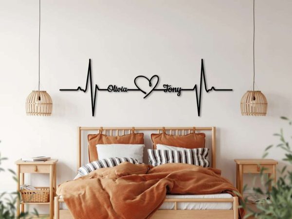 Customized Names Heartbeat Sign Valentine’s Day Gift for Couple Heartbeat Metal Wall Art Gift for Her