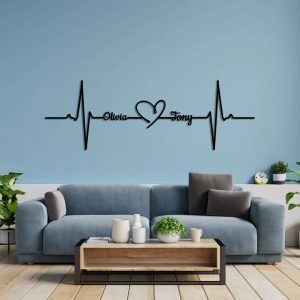 Customized Names Heartbeat Sign Valentine’s Day Gift for Couple Heartbeat Metal Wall Art Gift for Her