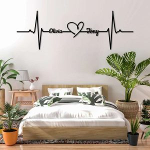 Customized Names Heartbeat Sign Valentines Day Gift for Couple Heartbeat Metal Wall Art Gift for Her 3